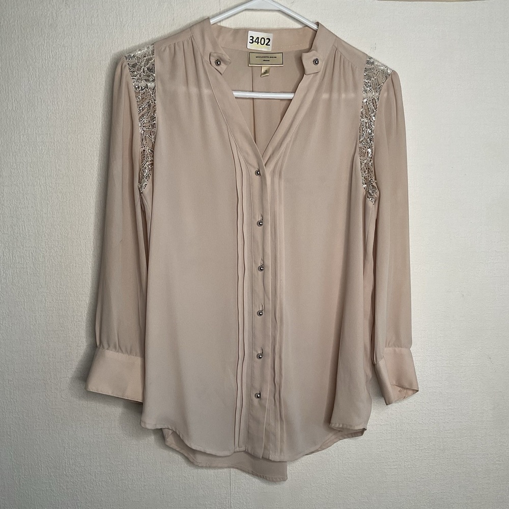 Anthropologie Moulinette Soeurs Blouse Size 4 Pink Blush Lace Workwear Dressy - Picture 6 of 9